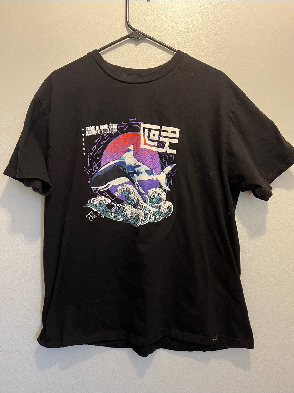 Cloak Brand Shark Graphic T Shirt Mens Size XL Black Japanese Waves Anime